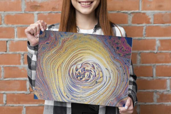 Rose painting with girl holding it