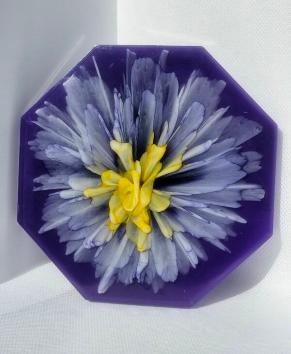 Purple bloom White, Yellow and Purple Octagonal Coaster