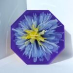 White and Yellow bloom on purple White, Yellow and Purple Octagonal Coaster
