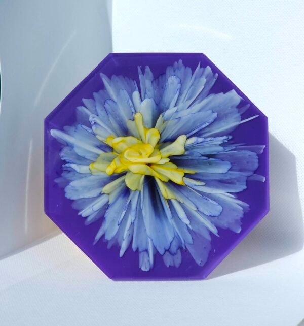White and Yellow bloom on purple White, Yellow and Purple Octagonal Coaster